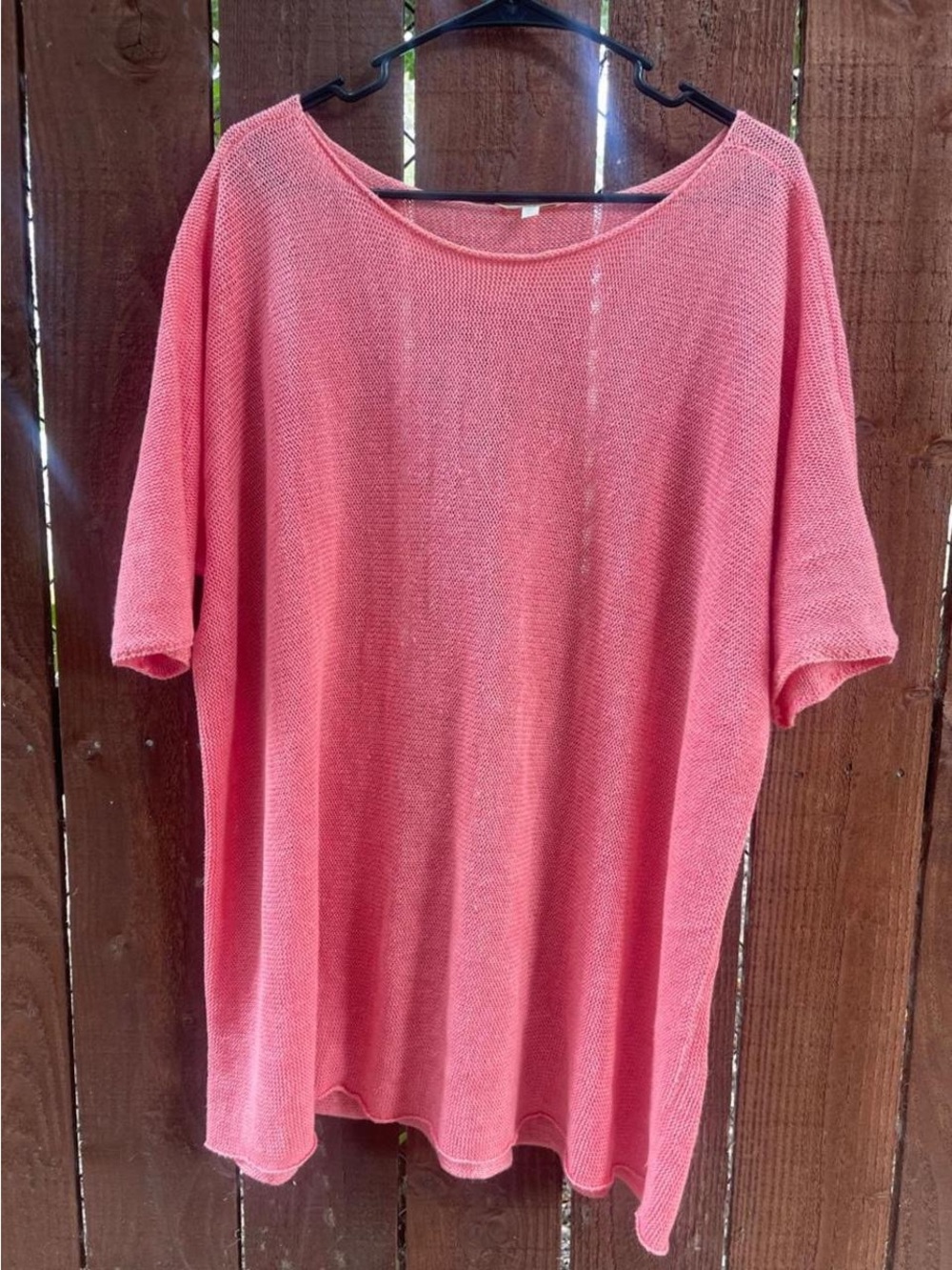Eileen Fisher Sweater 100% Hemp Knit Tunic Boat Neck Short Sleeve Relaxed Fit Lg